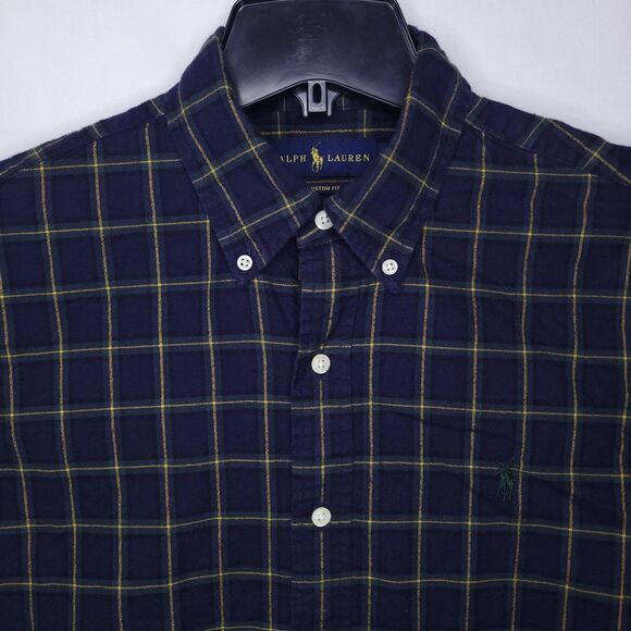 Ralph Lauren Shirt Mens Medium Check Navy, Green Pony - Picture 1 of 11